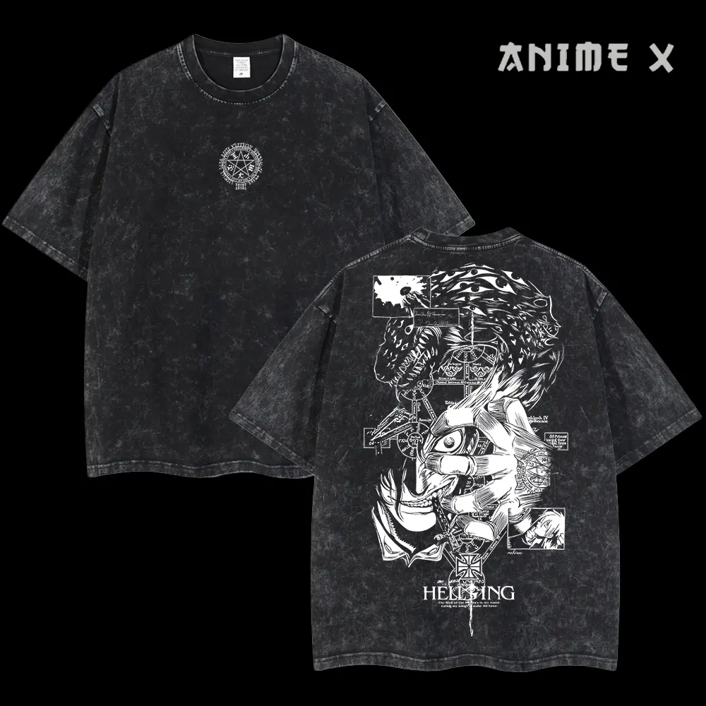 Retro Heavy Limited Daracula Alucard  Hellsing Ultimate Anime Double Printed Vintage Oversized Washed Tee Unisex Oversize Anime Manga Washed Heavyweight Cotton T-shirt, Gift For Anime Fan, Anime Lover