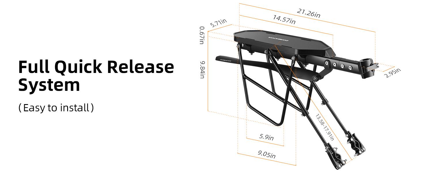 ROCKBROS Quick Release Rear Bike Cargo Rack, Adjustable for 26”-29” Mountain Bikes