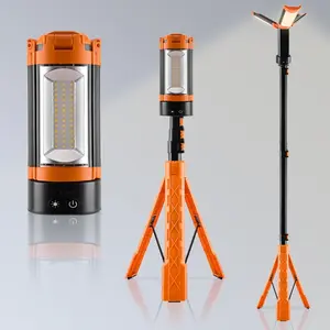Rechargeable 10000mah Camping Light with Stand, Max Height 6.5 Feet, Wireless Work Lamp, 3 LED Heads, 2200 Lumens, Detachable Tripod, Rechargeable Camping Lantern