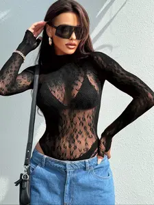 1PC Women Sexy Women Long Sleeve Top Bodycon Dress See Through Women Dress Sexy Fishnet Cover Up Without Any Accessories Hollow Out For Music festival  Beachwear Summer Women's Swimwear Clothing Swimsuit Swimwear Coverups