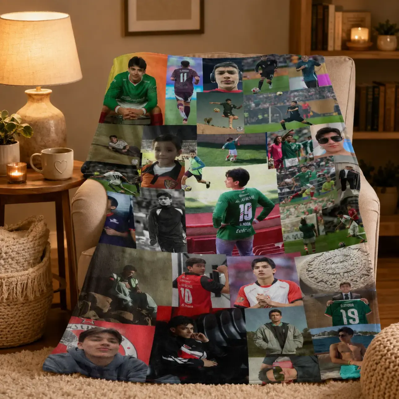 Gilberto Mora Mexico Soccer Player Photo Collage Throw Blanket, Football Athlete Fan Poster Graphic Soft Cozy Plush Bed Blanket, Lightweight Warm Blankets for Bedroom Decor, Couch Sofa Living Room, Birthday Gifts for Soccer Fans