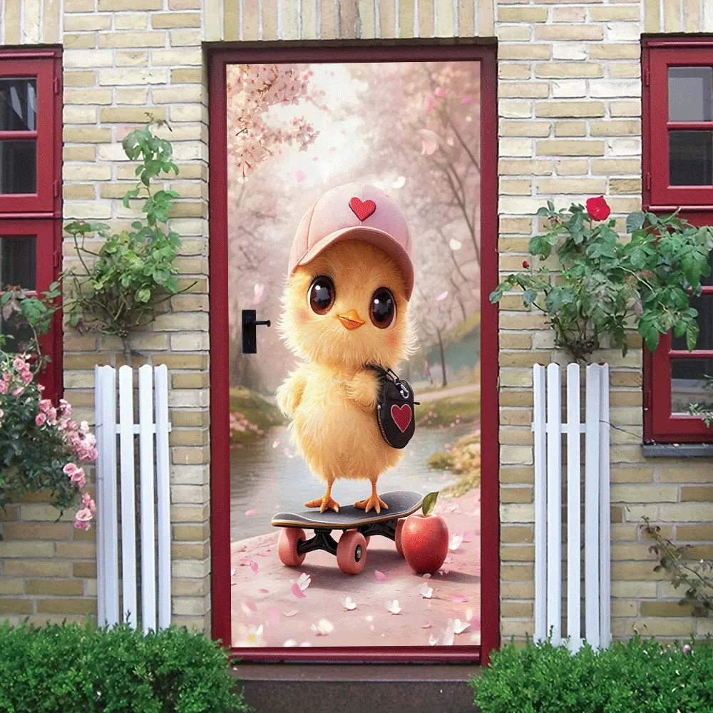 2pcs Cute Cartoon Chicken Wall Stickers Kids Room Bedroom Decoration Romantic Cherry Blossom Scene Removable Self Adhesive Wall Decor Hot Sale Home Decorations Lovely Pet Animal Wall Decals Eco Friendl