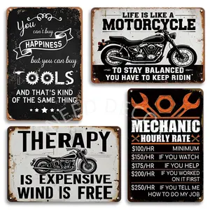 4-Pack Combo Motorcycle Style Metal Tin Signs Retro Home Decor, Man Cave, Garage, Basement Wall Art Decorative Plaques, Suitable For Motorcycle Enthusiasts 8x12 Inch Home Decor Products