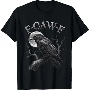 💀[100% Cotton][Graphic Tee] Black Crow F-Caw-F Funny Gothic T-Shirt – Shiny Black Bird & Moon Graphic Design, Dark Humor Casual Tee for Adults, Unique & Trendy Gothic Bird Shirt, Perfect Gift for Lovers of Quirky, Edgy & Alternative Fashion🖤