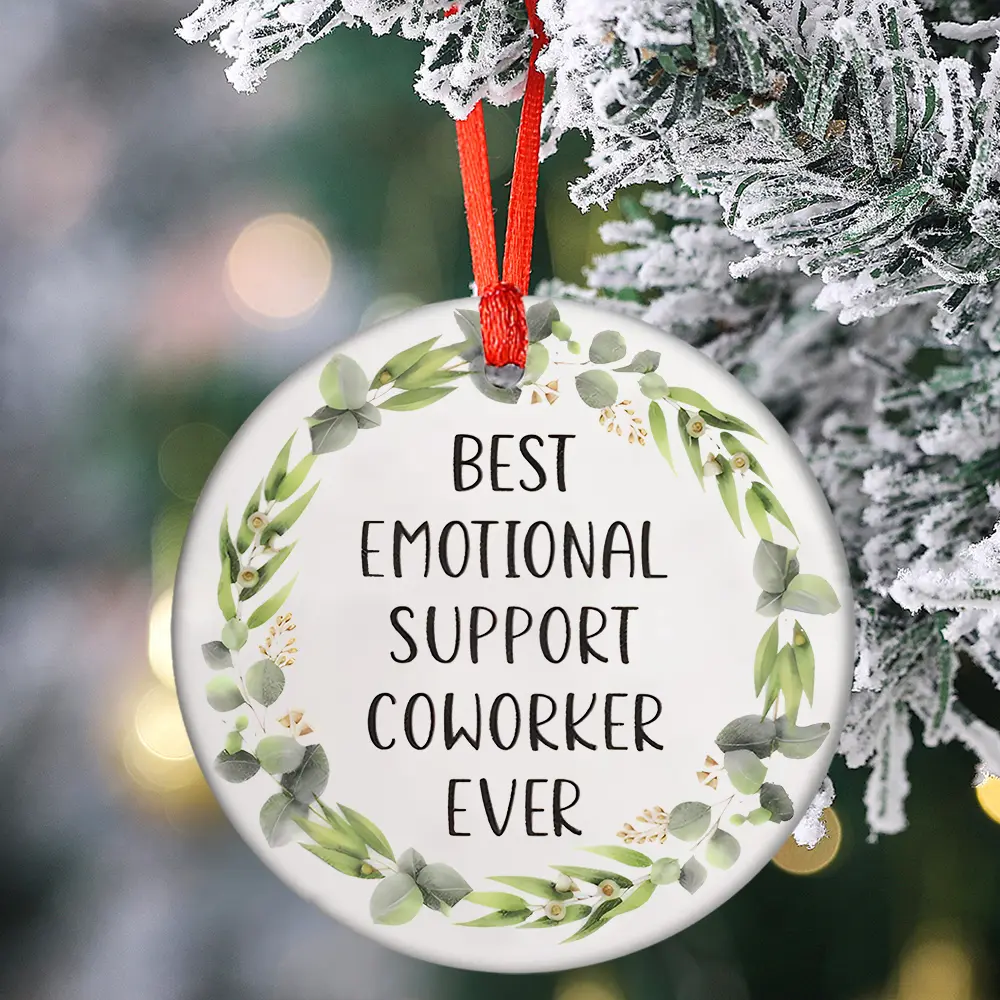 Bohemian Elegant floral design "Best Emotional Support Coworker Ever" Ceramic Christmas Ornament, Perfect Holiday Gift for Colleagues & Friends, for Christmas Tree Decoration, Decorative Ornament