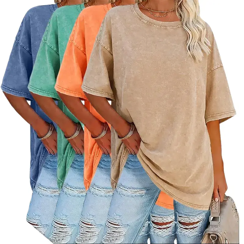 Women's 4-Pack Basic Solid Color T-Shirts, Pure Cotton Loose Fit Crew Neck Tops with Short Sleeves for Summer, Tshirt, T Shirts For Women, Round Neck, Fashion