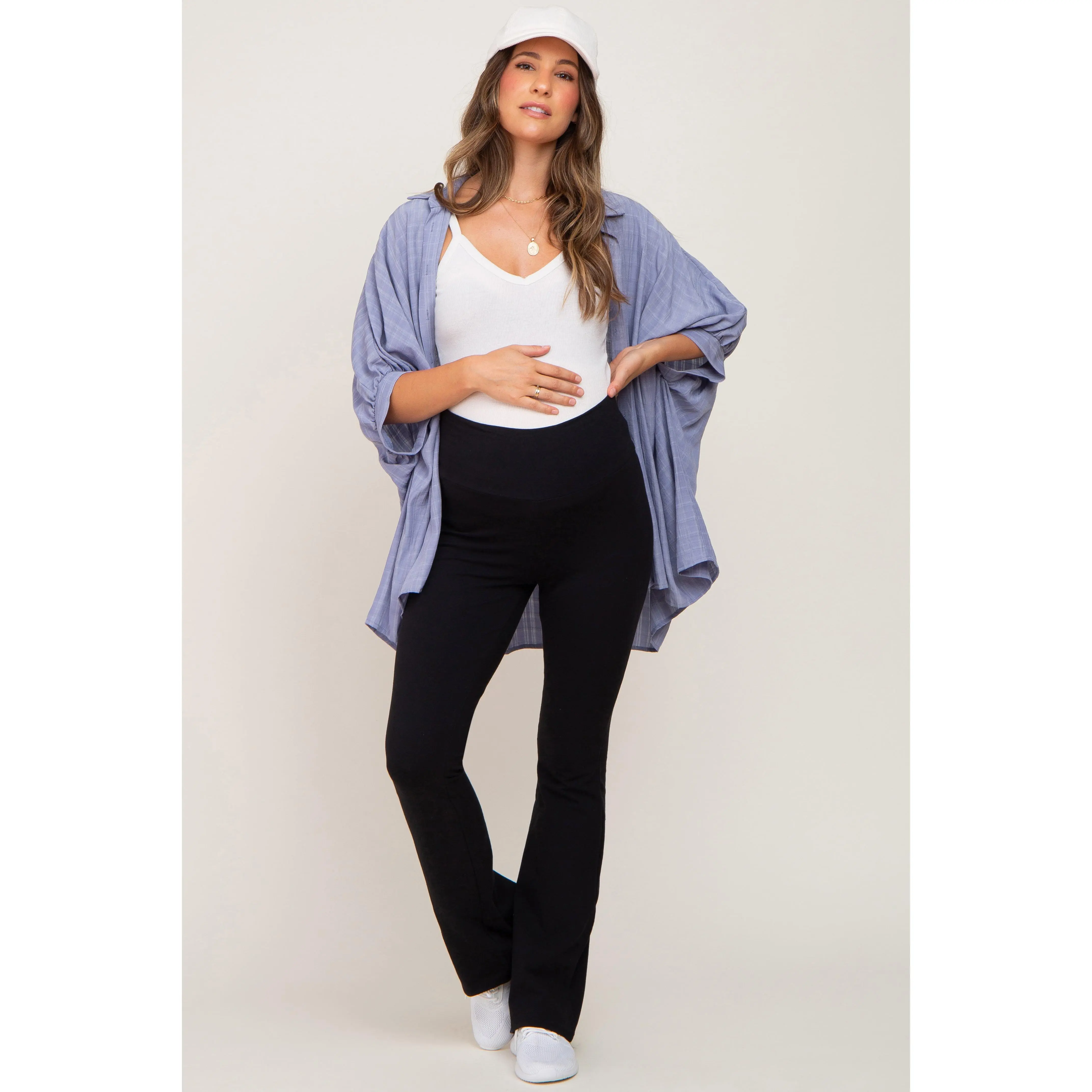 Black Flared Maternity Leggings, Stretchy Waist Maternity Clothing & Accessories, All Stages Of Pregnancy, Day Out, Fit & Flare, Over-Belly Band