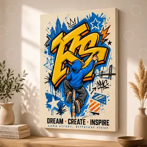 "Urban Graffiti 'Dream Create Inspire'" Canvas Wall Art, NYC Street Art Style Print, Aesthetic Living Room Bedroom Decor, Motivational Modern Statement Poster Gift,wall decor,poster.