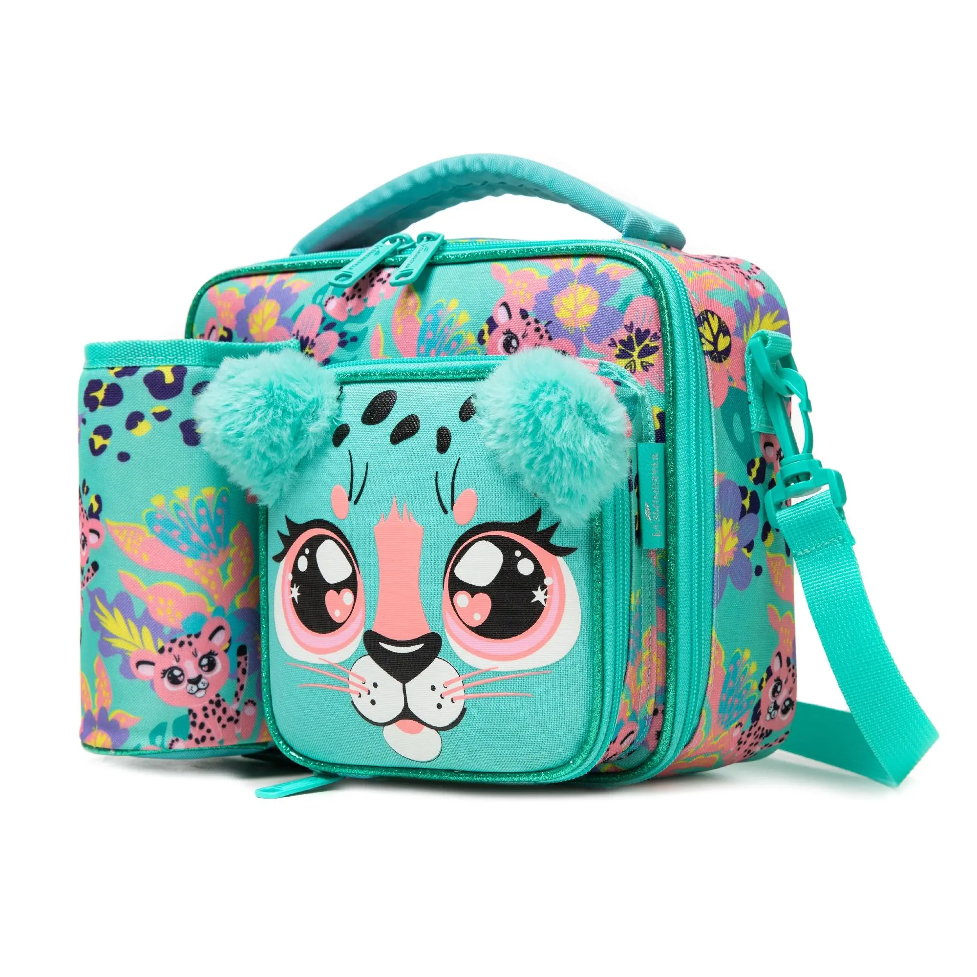 Cute Cheetah Insulated Lunch Bag | Tropical Floral Print | 6-8hr Insulation | Portable for School/Picnic reusable box