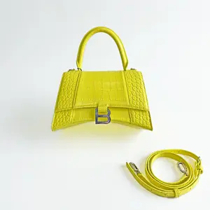 Pre-owned Balenciaga Leather Shoulder Bag Hourglass Small Top Handle Bag Acid Yellow CL001