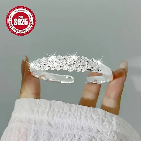 925 Silver Low-Allergy Ornate Peacock Open Bracelet - Hip Hop Style, Adjustable Fit, Easy On, Bracelets for Women, Adults, Couple & Friend Gift, Daily Wear Fashion Jewelry