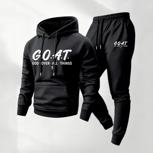 Men's G.O.A.T Print Hoodie and Drawstring Sweatpants Set, Menswear, Casual Athletic Long Sleeve Hooded Jacket & Trousers for Fall & Winter, Men's Clothing for Daily Wear, Sportswear Indoor Outdoor, Tracksuit, Athleisure Summer Clothes