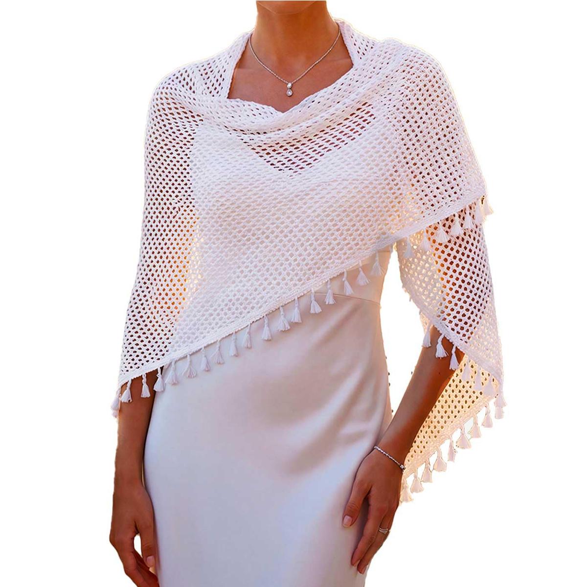 AWAYTR Women Knit Shawl Wraps Boho Fringe Crochet Hollow Poncho Scarf Shawls for Wedding