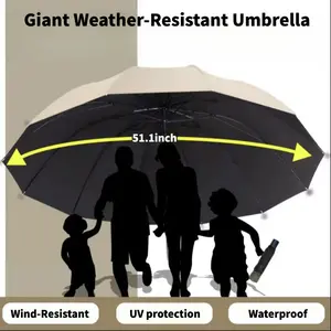 51 Inch Extra Large Wind Resistant Folding Umbrella, 12-Rib Rainproof Waterproof Umbrella for RainySunny Day, Hiking, Commute & Outdoor Use graduation Portable Foldable Manual Lightweight Rain secure Umbrella Tech travelumbrella