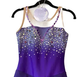 Bright Purple Sweet Heart Skating Dress - Sparkle On Ice Performance Purple Skating Dress for Adults, Handmade Design, Long Sleeves,  Adult Medium