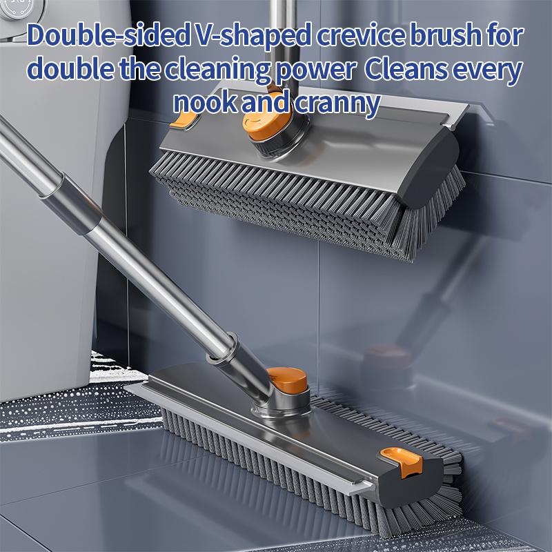 360° Swivel V-Shape Floor Scrub Brush with Squeegee, 2-in-1 Cleaning Brush for Bathroom & Kitchen