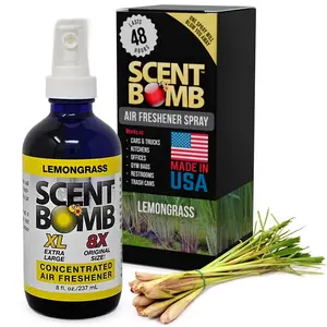 Scent Bomb Lemongrass Air Freshener Spray, Long-Lasting Odor Eliminator for Home & Car, Effective Deodorizer Spray for Kitchen, Bathroom, Fresh Room Spray & Smell Neutralizer