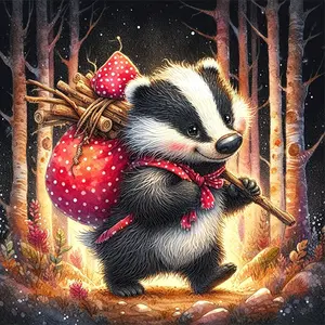 1PC 5D diamond painting  2d flat printing  Cute Badger Diamond Painting Kit DIY 5D Full Drill Rhinestone Embroidery for Home Wall Decor Night Forest Animal Art Craft Gift for Kids Adults