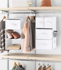 Whitmor Multi-Functional Hanging Organizer with Drawer Inserts- 5 Section - Closet Organizer - White