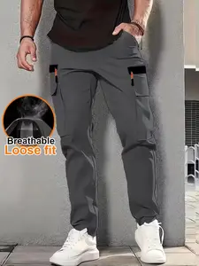 Men’s breathable cargo pants with multiple pockets and drawstring cuffs, available in four colors. Loose straight-leg outdoor functional athletic long pants with a minimalist American style—versatile for commuting and featuring an elastic waistband.