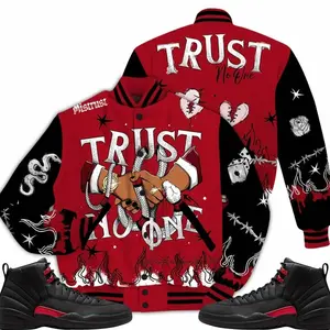 Bloodline 12s Outfit Varsity Jacket, Tattoo Trust No One Graphic Sneaker Color Match Shirts