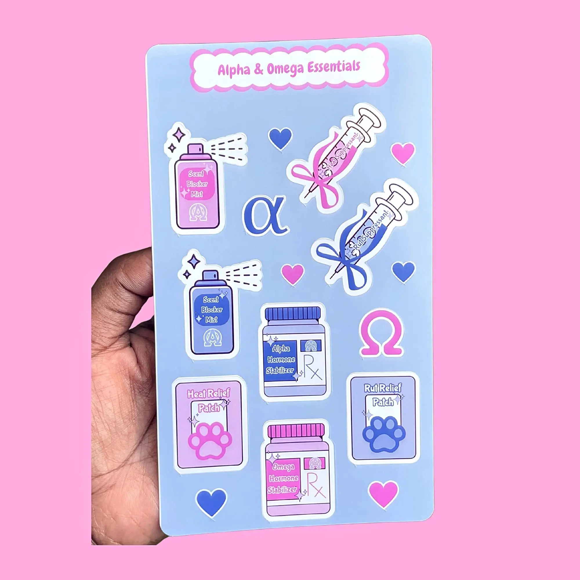 Alpha & Omega Essentials Sticker Sheet | Yaoi BL A/B/O Glossy Omegaverse Anime Stickers