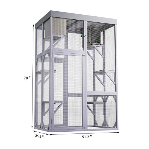 Outdoor Wooden Catio Multi-functional Cat Enclosure, 4 Platforms & 2 Napping Houses, 2 Strong Locks, Rounded Corner, Stepped design,Galvanized Wire