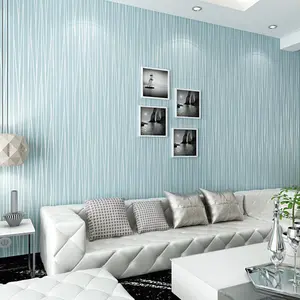Self-Adhesive Non-Woven Wallpaper Roll, Classic Flocking Solid Stripe Modern Fashion, Living Room Bedroom Use, Light Blue, 20.86x196.85 Inches