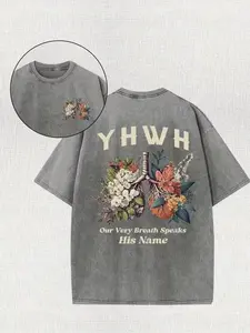 Women's Religious Floral Printed Short-Sleeve Lungs Washed T-Shirt, Vintage Breathable Fabric Casual Retro Streetwear Top,summervibes