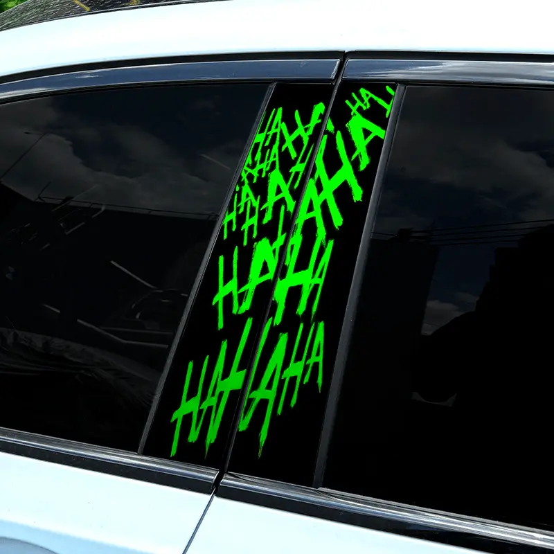 1pc/2pcs Letters HAHAHA Joker Laughing Car Stickers Car Doors Pillar Funny Vehicle Decals Auto B Pillar Waterproof Halloween Decoration