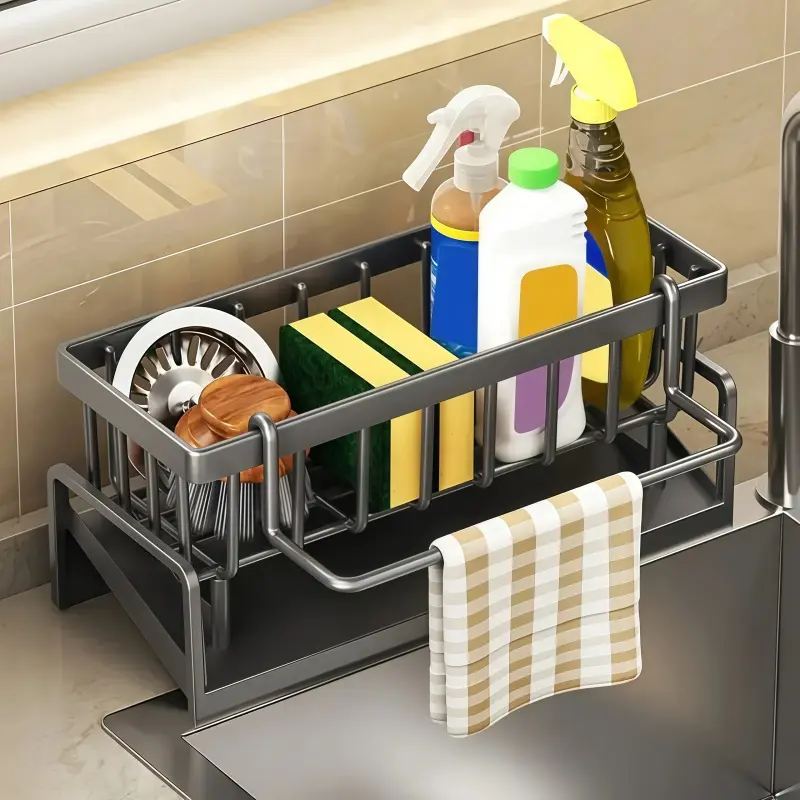 Black Heavy-Duty Rustproof Rust-Resistant Durable Stainless Steel Sink Organizer Rack - Self-Draining Metal Sponge and Scrubber Holder, Multifunctional Kitchen Storage Organizer That Prevents Water Pooling