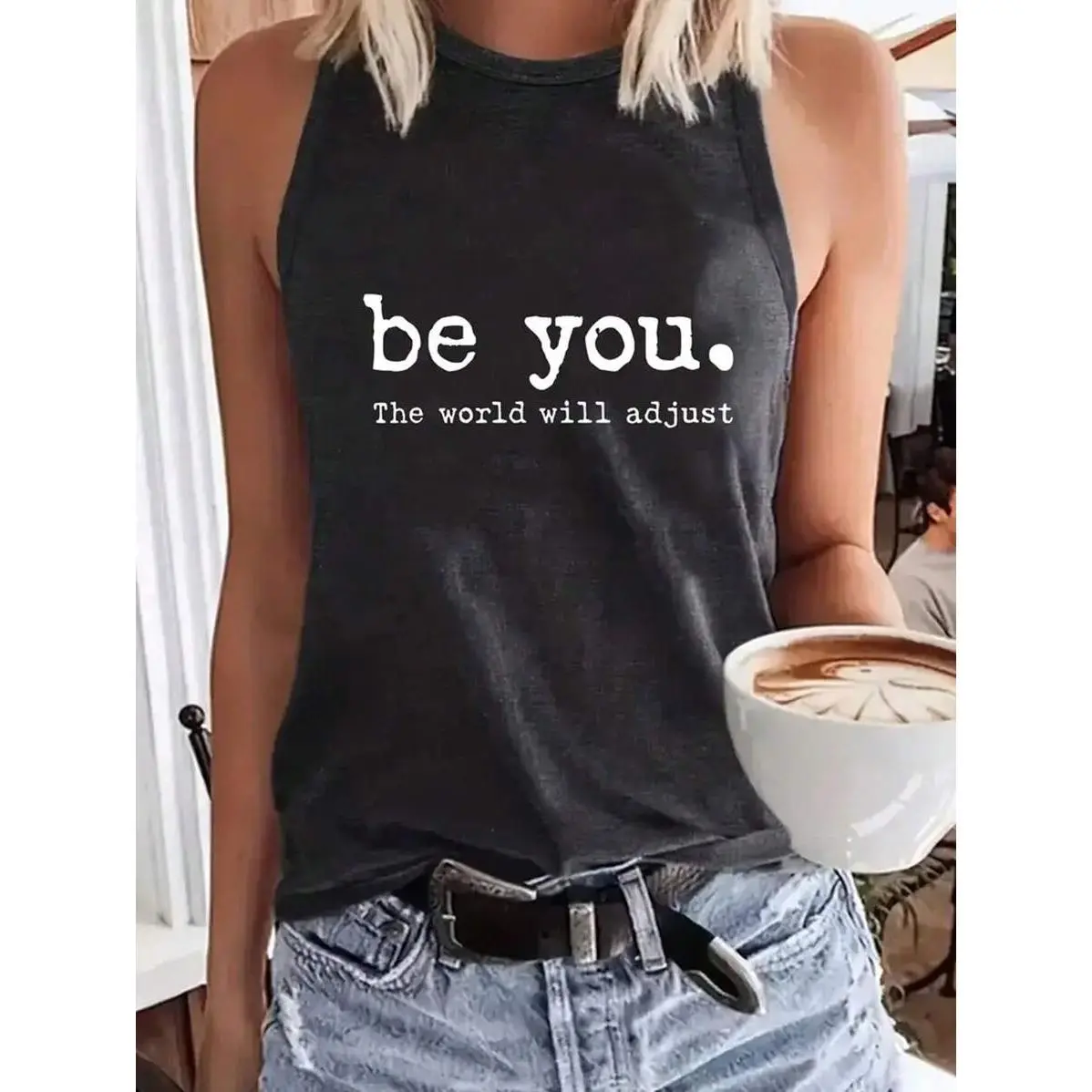 Women's Sleeveless Grey Round Neck Casual Tank Top - Polyester-Cotton Fabric, Flattering Fit, Summer Wear