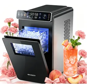 <Mother's Day Gifts>ecozy Ice Makers Countertop, Full-Color Smart Panel Ice Machine with Internal Lights, 26lbs/24H, Double-Layer Insulation, Two Ice Sizes, Portable Ice Maker with Self-Cleaning for Home/Office/Bar