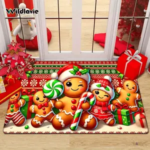 1 Piece of Christmas Candy Gingerbread Printed Gift Decoration Welcome Door Mat Soft Kitchen Floor Mat Floor Mat Living Room Decoration Carpet Suitable for Indoor and Outdoor Home Decoration During Christmas