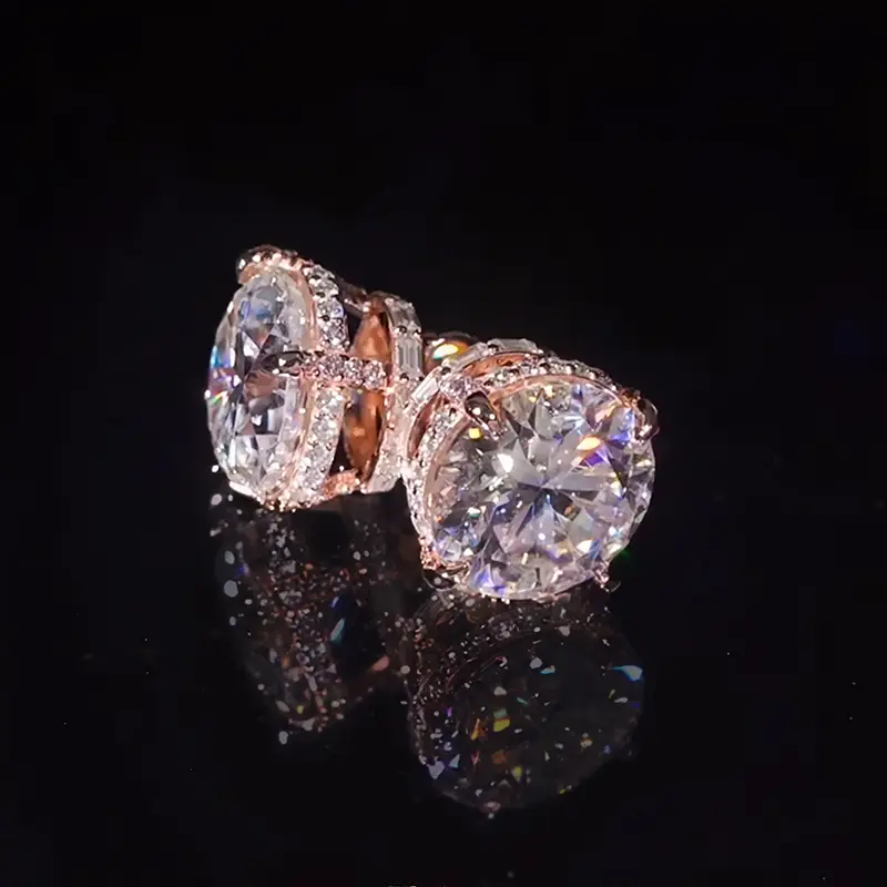 [Unisex]Moissanite Round & Baguette Cut Full Pave Earrings 1ct/2ct Earrings Jewelry Gift