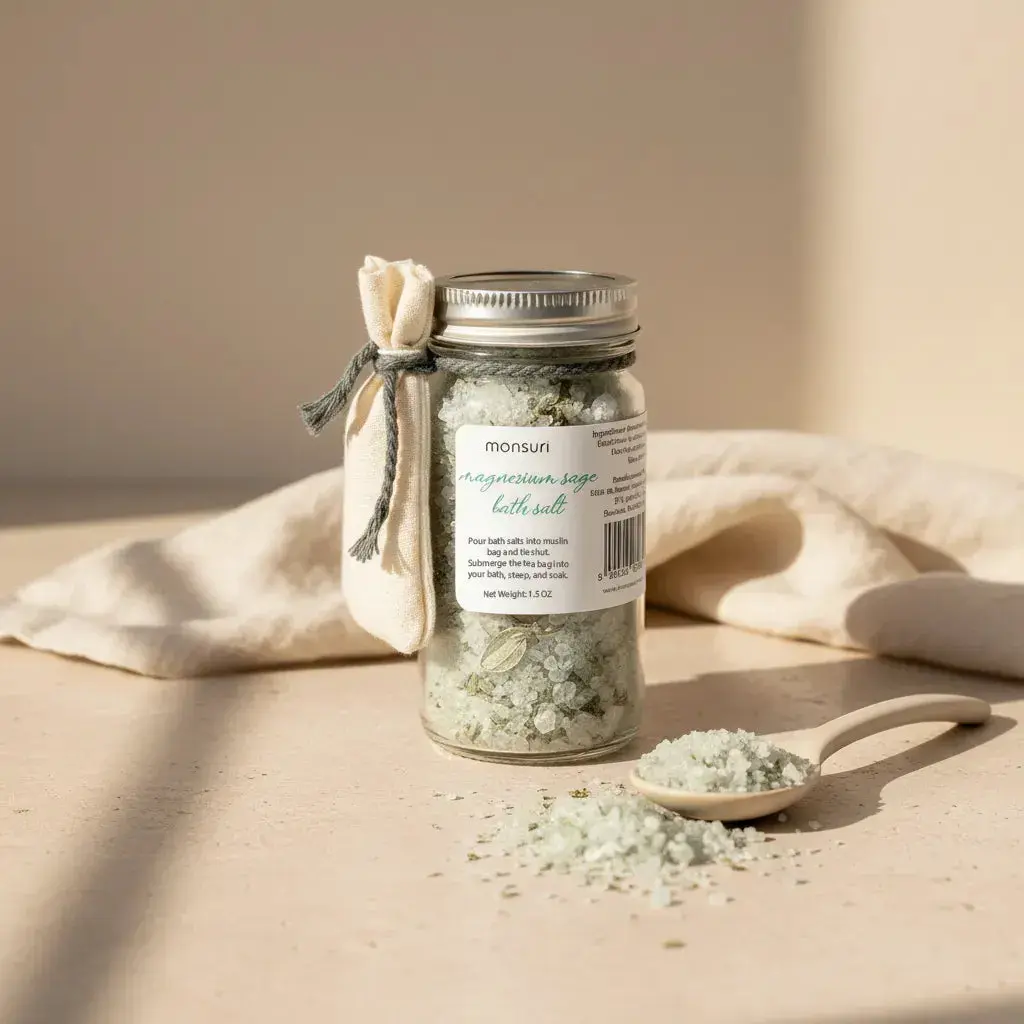 Magnesium Sage Bath Salts for Muscle Recovery & Relaxation – Natural Dead Sea Salt Soak with Magnesium Flakes & Sage Leaf, Detoxifying Aromatherapy Bath for Stress Relief, Sleep Support, Skin Soothing & Circulation Boost