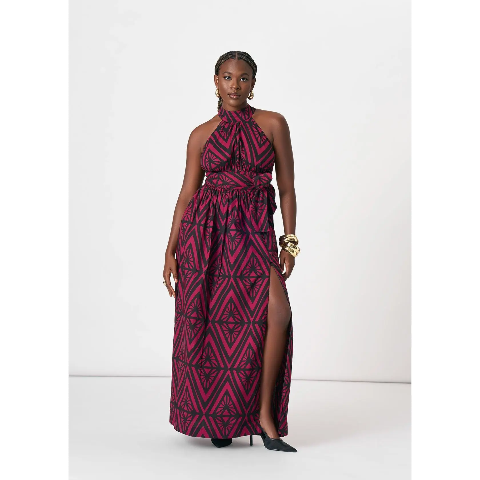 Zarina Women's African Print Cut Out Dress (Black Peach Tribal)