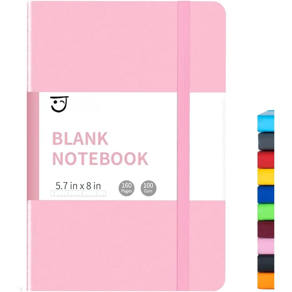 Hardcover Blank Journal Notebook - Creative Office Notepad, A5 (5.7in x 8in), 160 Pages 100Gsm Thick Paper, Elastic Seal, 180° Flat Lay, Inner Pocket, No Ghosting, Writing Space, Manufacturer Warranty, Office Supplies for Students & Professionals