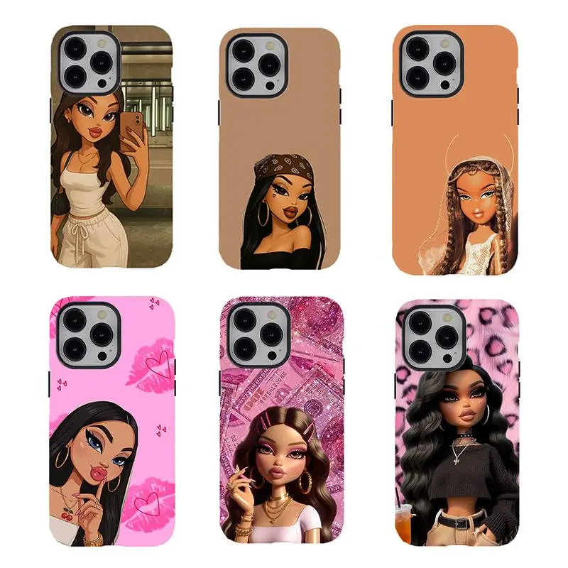 B-Bratz Doll y2k Phone Cases,for iPhone 16 15 14 13 12 11 for Samsung S25 24 23 22 21,pink Aesthetic and brown Phone Case,stylish Phone Case,Durable Design Tough phone case,Protective smartphone Cover