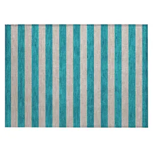 Machine Washable Rug - Indoor / Outdoor - Kids / Pet Friendly Striped Area Rug - Turquoise Teal # 530