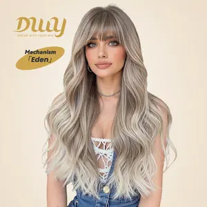 Eden H-DWY Machine Made Long Curly Brown Ombre Blonde Glueless Synthetic Wigs for Women Use 24 Inches