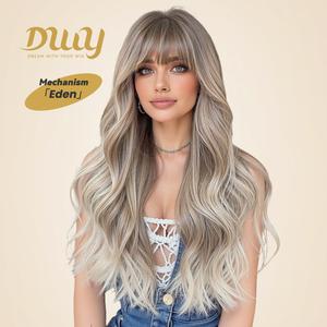 Eden -DWY Machine Made Long Curly Brown Ombre Blonde Glueless Synthetic Wigs for Women Use 24 Inches Fit Wig