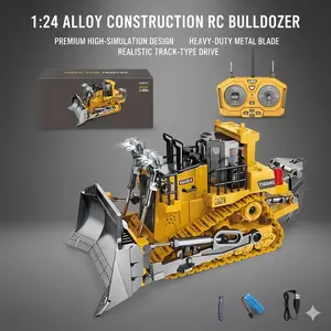 1:24 Part Alloy Bulldozer (9 channels), capable of moving forward, backward, turning left, turning right and making sounds, is suitable as a Christmas and birthday gift. remote control engineering vehicle set
