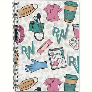 Nurse or Doctor Pattern Spiral Notebook, 1 Count Portable Planner Notebook, Stationery Supplies for Home School Office Dormitory
