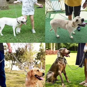 1pc - 120cm Heavy Duty Anti-bite Dog Giant Chain Leash with Leather Handle Chain Dog Leash Durable Metal Chew Proof
