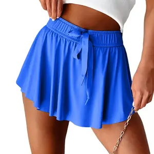 Women's Drawstring Tie High Waist Lined Tennis Skorts with Elastic Waistband Casual