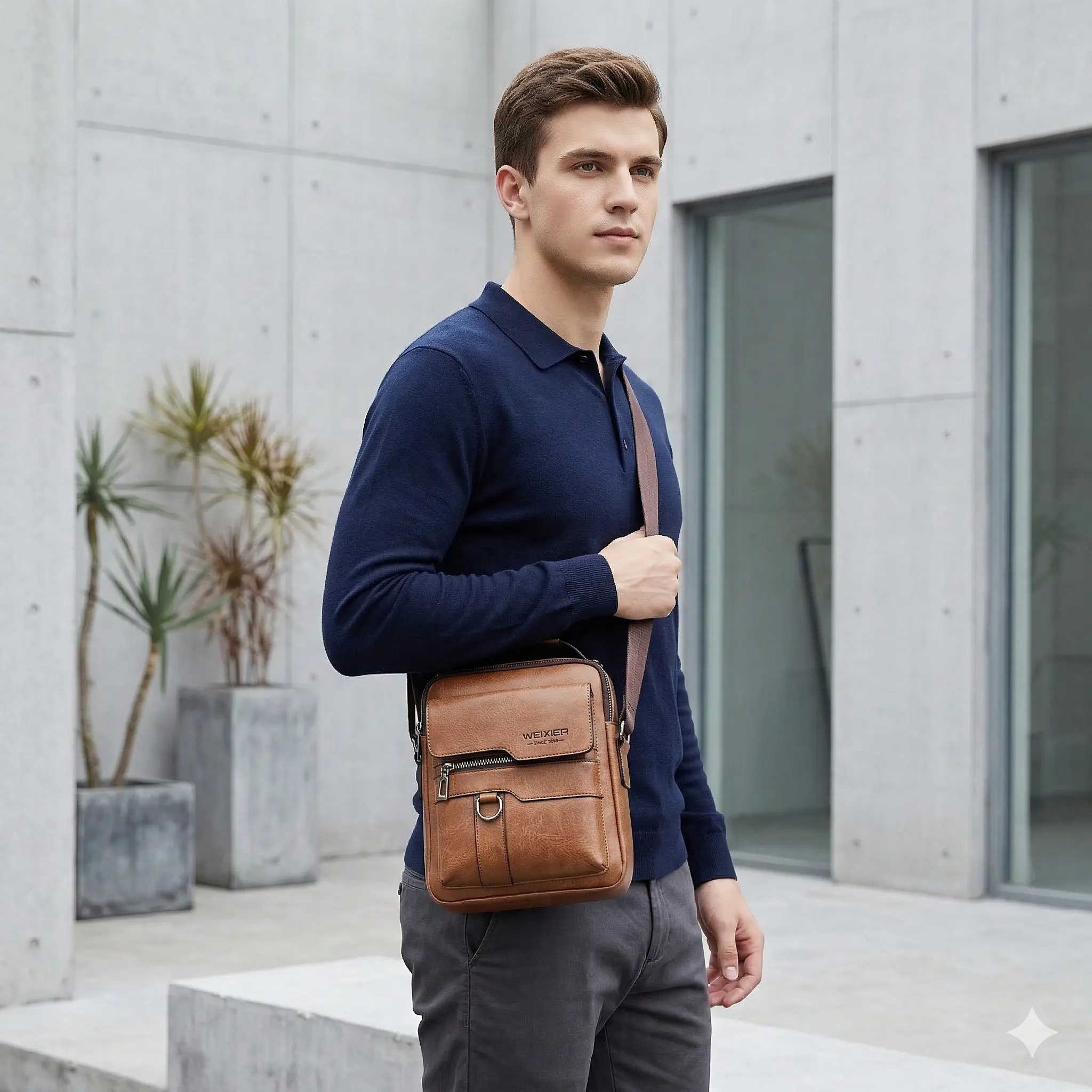 Men's Crossbody Messenger Bag, Vintage PU Leather Satchel with Top Handle and Magnetic Snap, Waterproof Everyday Carry for Work, University, Holiday, Adjustable Strap, Anti-Theft