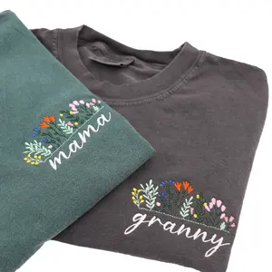Moovogue, Custom Embroidered Shirt, mama, granny custom shirt, Personalized comfort color shirts for family, custom flower t-shirt Tshirt