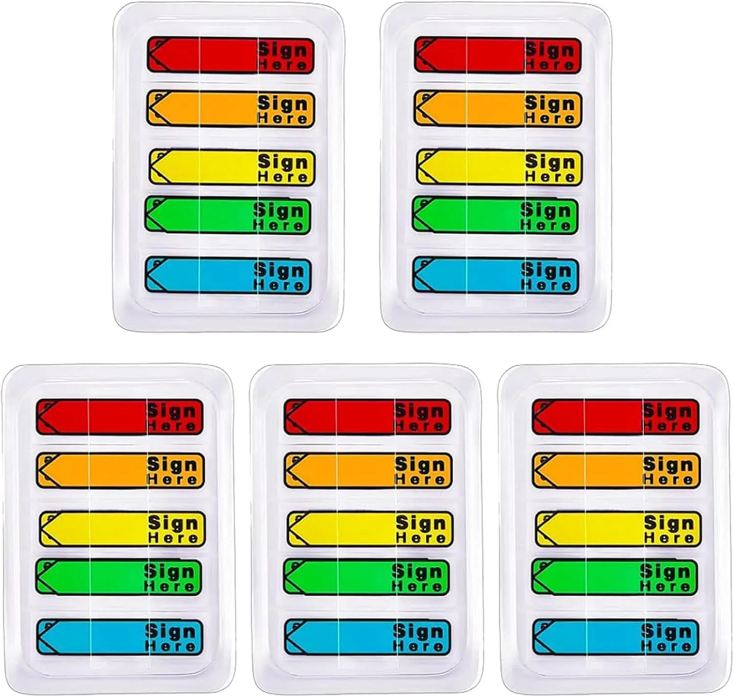 Sign Here Sticky Tabs - 5-Pack 500 Pcs Plastic Colored Themed Super Sticky Flags with Classic Design, Multicolor Arrows, Durable & Portable Office Stationery for Signing, Dating, Initialing to Improve Efficiency, Adhesive Stickers Tape Flags