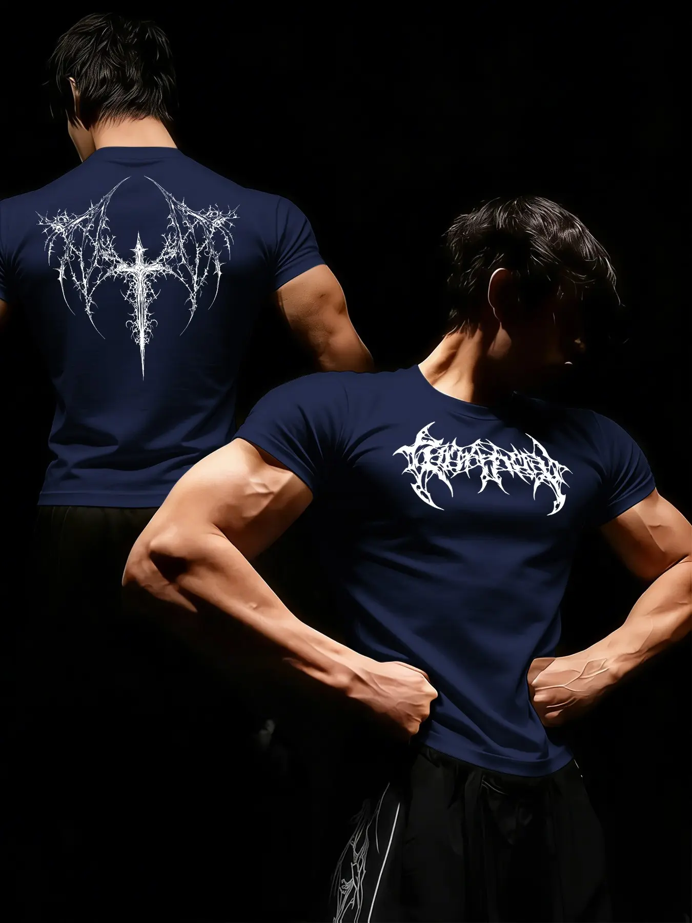 Men's Wing Print Round Neck Tight Fit Short Sleeve Gym Quick Dry T-Shirt, Running Training Top, Athletic Tops, Summer Casual Sportswear, Moisture Wicking Tee, Fitted Sportswear, Athletic Sports Clothing